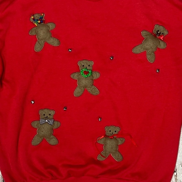 Vintage 1980s Teddy Bear Red Cute Ugly Sweater Pullover Sweatshirt - Picture 2 of 5